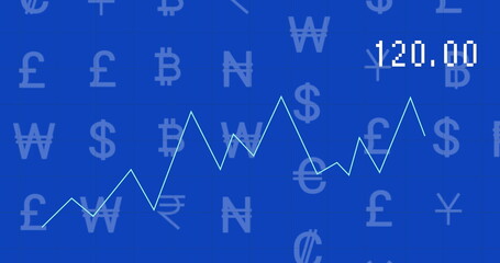 Image of data processing over currency symbols