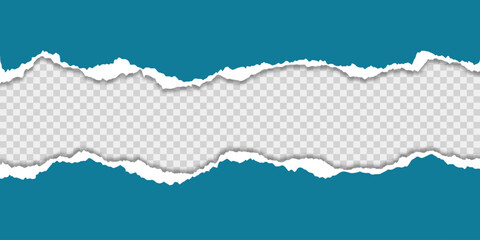 Torn paper. Vector illustration of torn blue paper sheet isolated on transparent background