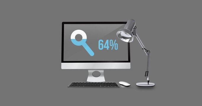Image of reading glass icon and percent over computer