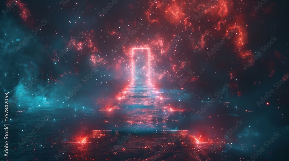Poster modern illustration of futuristic polygonal steps leading to the future. shiny tech digital path lea