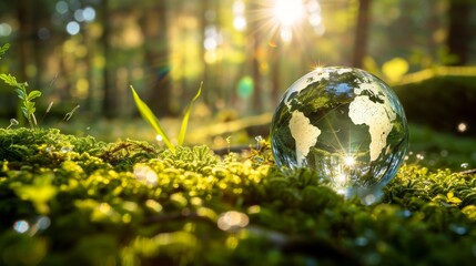 An in-nature concept for the protection of the environment and the conservation of glass globes - obrazy, fototapety, plakaty