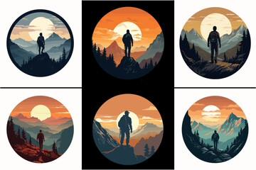 Adventure Mountain Hiking Man Silhouette Bundle For t-shirt Design, hiking silhouette vector, Hiking T-Shirt Design