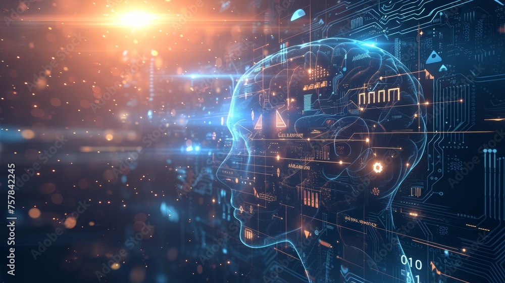 Poster The concept of artificial intelligence. Deep learning. GUI (Graphical User Interface).