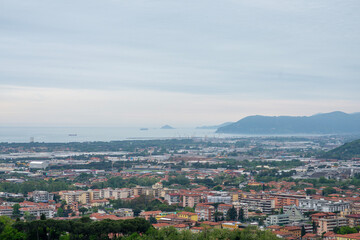 Panoramic view of Marina di Massa Tuscany Italy. - obrazy, fototapety, plakaty