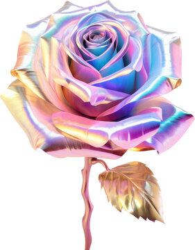 rose,holographic rose flower isolated on white or transparent background,transparency 