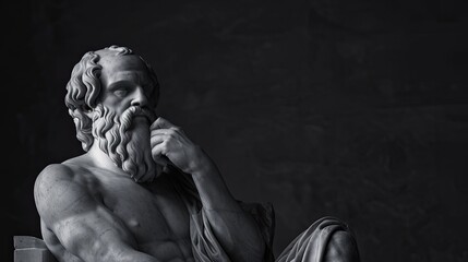 Socrates Philosopher Illustration with Black Gradient Backdrop and Empty Thinking Pose Space