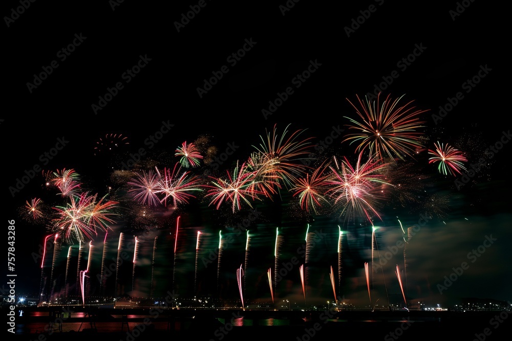 Poster a fireworks display is lit up in the night sky. the fireworks are in various colors and are shooting