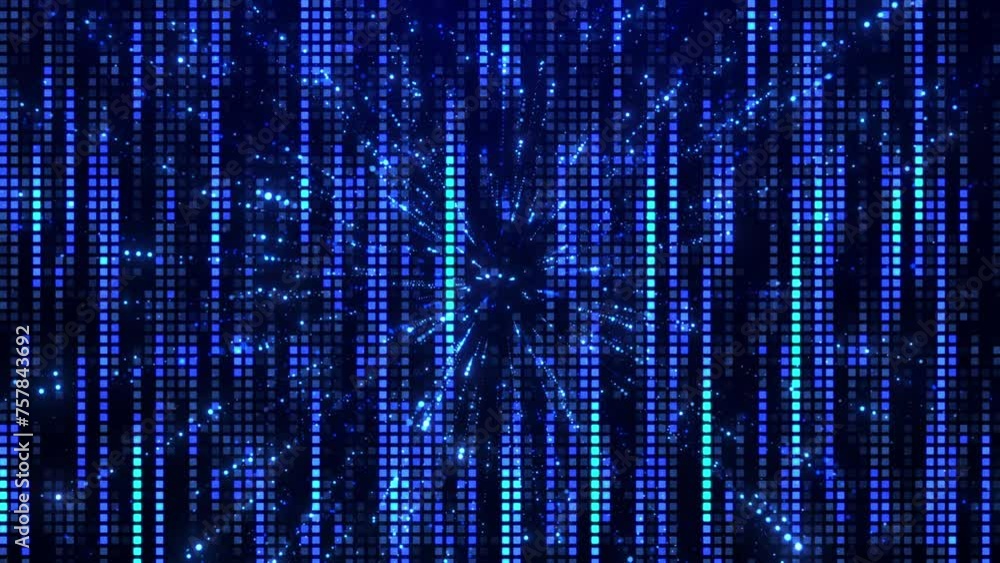 Poster Abstract digital background with particles, shiny particles, seamless loop.