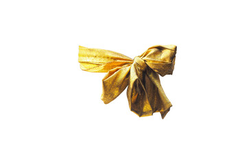 Golden Christmas Bow Isolated on White