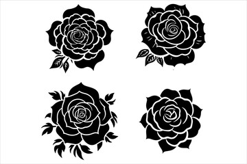 Black Rose floral bouquet silhouette, Watercolor Flowers Red Rose Clipart, Watercolor bouquet of roses vector