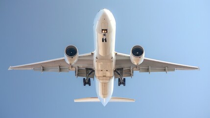 Fototapeta na wymiar under view of jet cargo airplane takeoff to the beautiful sky