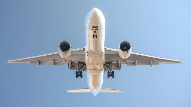 Fototapeta under view of jet cargo airplane takeoff to the beautiful sky