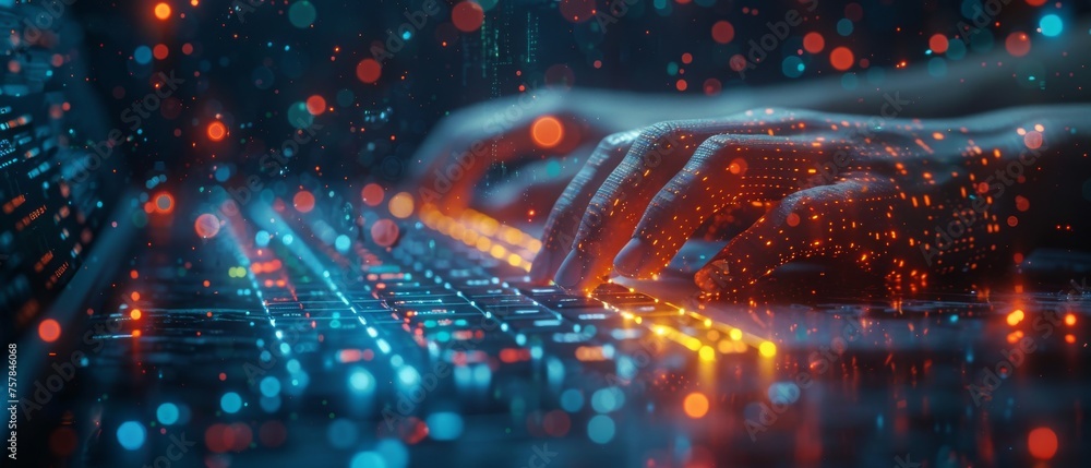 Aufkleber A man who uses site or software technology to help with chatbots, chat AI, generate images, write code, and analyze data with the help of smart robots AI technology