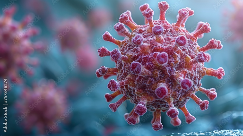 Aufkleber An abstract polygonal 3D Coronavirus model on a blue background. Microorganisms, a type of pathogenic microflora.