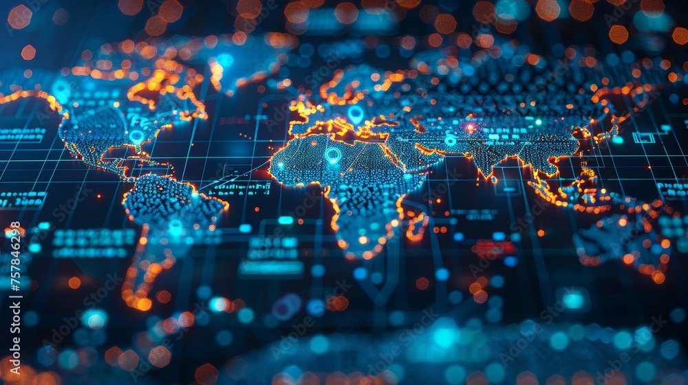Poster the shield lock is illustrated on a world map with a futuristic polygonal style. it represents inter