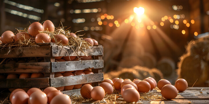 A box of eggs in a wooden box, Work Process of Collecting Eggs .