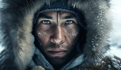 Close up of eskimo adult man. - obrazy, fototapety, plakaty