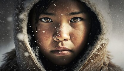 Close up of eskimo young girl. - obrazy, fototapety, plakaty
