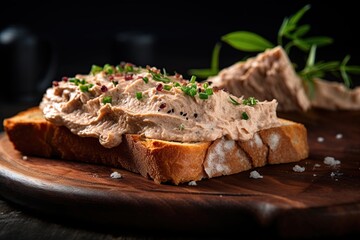  Pate on a slice of bread with garnish. Generative Ai
