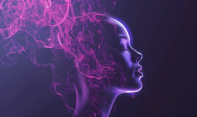 AI profile is illuminated by dark, purple, and pink lighting, creating an enigmatic and futuristic ambiance.