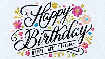 Birthday card with happy birthday lettering with bright color - obrazy, fototapety, plakaty