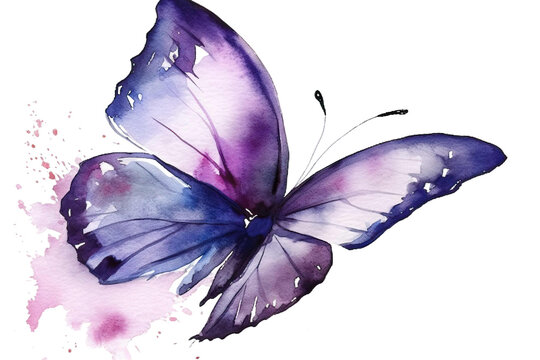 white watercolor isolated background painting butterfly purple