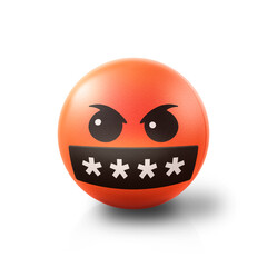 Enraged and swearing insults Emoji stress ball on shiny floor. 3D emoticon isolated.