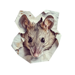 Cut out sticker of a mouse on crumpled paper