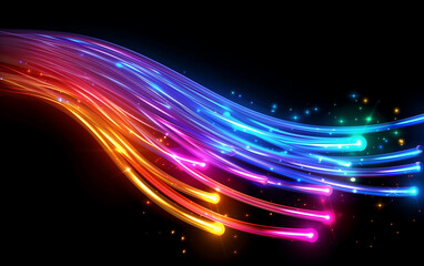 Fototapeta na wymiar Colorful neon fiber optics network cable on technology background