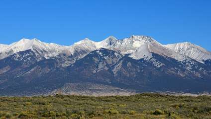blanca peak and the spectacular sangre de cristo  mountains on a sunny winter day near alamosa, in southeastern colorado