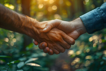Close Up of Two People Shaking Hands - obrazy, fototapety, plakaty