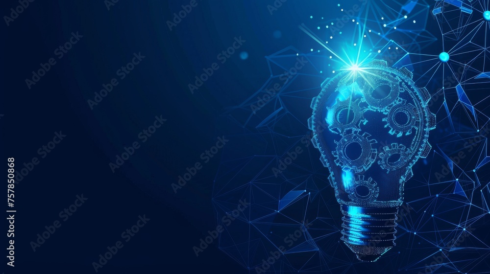Poster business model and ai concept. low poly style design. geometric background. wireframe light connecti
