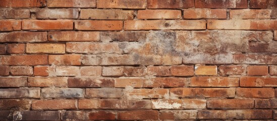 A detailed closeup of a brown brick wall showcasing the intricate brickwork, building material, and mortar. The facade is a beautiful display of art and composite material