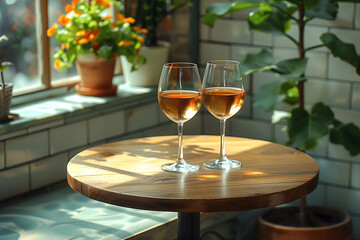 Two Glasses of Wine on Table