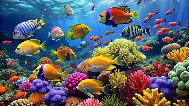 Generative ai. A group of colorful tropical fish swimming in a coral reef