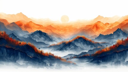 An abstract artistic background. Chinese style, artistic conception landscape painting, golden texture. Ink landscape painting. Modern art. Prints, wallpapers, posters, murals, carpets, etc.