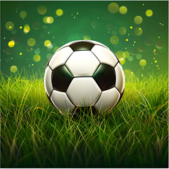 Fototapeta premium illustration of a football ball on a background of lawn and sky, background image with place for text