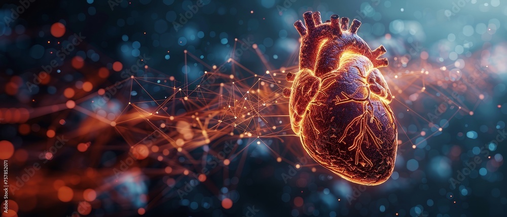 Leinwandbilder the abstract red heart behind the futuristic guard shield is being attacked by viruses. medical conc