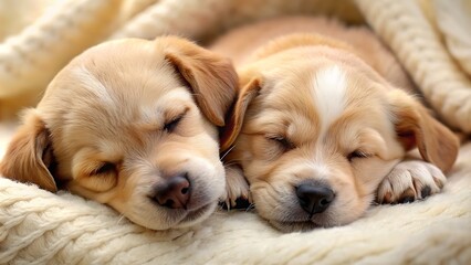 Generative ai. A pair of adorable puppies snuggled up together for a nap