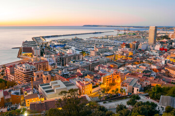 Alicante city centre aerial panoramic view. Alicante is a city in the Valencia region, Spain.