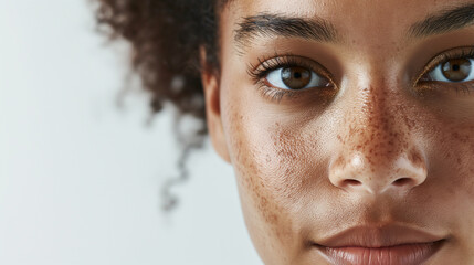 Obraz premium Mulatto girl with freckles , close-up