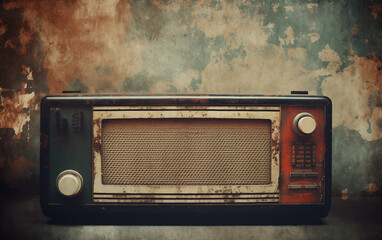 Vintage radio on abstract basckground.