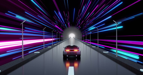 Naklejka premium Image of car image game over pink and blue neon light trails