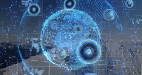 Composition of scopes scanning on screens over landscape