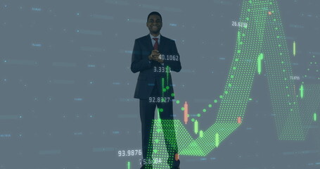 Image of financial data over african american businessman