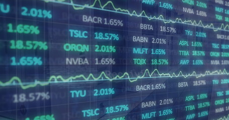 Image illustrates data processing on servers and stock exchange operations.