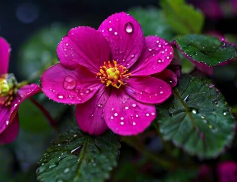 pink flower with drops