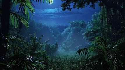 Jungle forest at night - obrazy, fototapety, plakaty