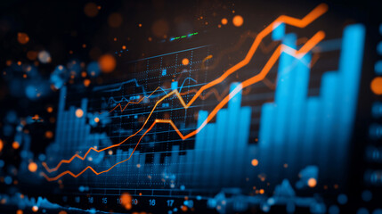 Stock market, financial candle light, moving average and MACD chart with dotted light abstract background