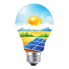 Solar panels in a bulb, solar energy concept, environment conservation concept, save green earth, save plants, watercolor vector illustration clipart, bulb, save nature, sun and solar panels scene